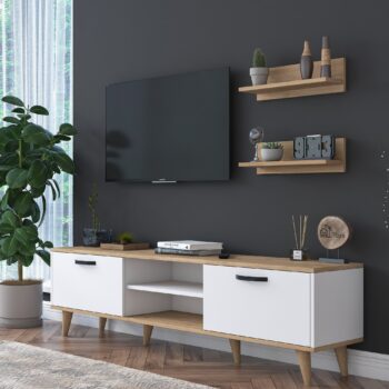 Obývacia stena LATINA – moderná elegancia a praktickosť pre vašu obývaciu izbuObývacia stena LATINA je perfektným riešením pre každú modernú obývaciu izbu. Kombinácia bielej farby a dekoru orecha dodáva interiéru sofistikovaný a útulný vzhľad. S praktickým usporiadaním ponúka dostatok priestoru pre multimediálne zariadenia aj dekorácie.Zostava obsahuje:TV stolík: rozmery 180 x 35 x 48,6 cm – priestranný a stabilný na umiestnenie televízie a multimediálnych zariadení.2 nástenné police: rozmery 60 x 15 x 15 cm – ideálne pre knihy, dekorácie alebo rastliny.Hlavné vlastnosti obývacej steny LATINA:Materiál: melamín a VT laminát – odolný a ľahko udržiavateľný povrch.Rozmery: 48,6 x 180 x 35 cm – kompaktný dizajn vhodný aj do menších priestorov.Farba: elegantná kombinácia bielej a orecha, ktorá oživí každý interiér.Hrúbka materiálu: 18 mm – zaisťuje pevnosť a stabilitu.Možnosť pripevnenia k stene pre vyššiu bezpečnosť a stabilitu.Dodávame v demontovanom stave s podrobným montážnym návodom.Obývacia stena LATINA je navrhnutá s dôrazom na estetiku a funkčnosť. Ponúka dostatok úložného priestoru aj miesta pre vaše obľúbené dekorácie, vďaka čomu bude vaša obývacia izba vždy organizovaná a štýlová.Dodajte svojmu domovu moderný vzhľad s obývacou stenou LATINA – dokonalá kombinácia štýlu a praktickosti!