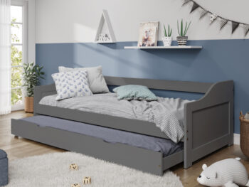 Drevená jednolôžková posteľ s prístelkou Laura New 90 v elegantnej sivej farbe je ideálnym riešením pre tých, ktorí hľadajú praktickosť a štýl v jednom. Táto rozkladacia posteľ je vyrobená z kvalitného borovicového dreva, čo zaručuje jej pevnosť a dlhú životnosť. S celkovou plochou na spanie 90…