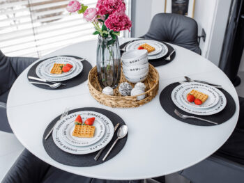 KONDELA Laurel porcelánová jedálenská súprava (12 ks) biela / čierna – Obrázok 5