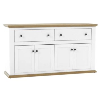 Na modernej vlne prichádza štvordverová komoda so zásuvkami LEON MZ10. Jej rozmery sú (ŠxHxV): 160x45x87 cm. Zdobia ju skromné, ale elegantné kovové úchytky. Disponuje úložným priestorom v podobe dvoch zásuviek a dvoch dvojdverových skriniek. Provensálsky sektorový nábytok LEON Vám pomôže zariadiť…