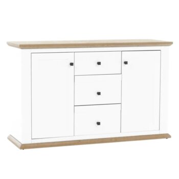 Na modernej vlne prichádza dvojdverová komoda so zásuvkami LEON MZ11. Jej rozmery sú (ŠxHxV): 140x45x87 cm. Zdobia ju skromné, ale elegantné kovové úchytky. Disponuje úložným priestorom v podobe troch zásuviek a dvoch jednodverových skriniek. Provensálsky sektorový nábytok LEON Vám pomôže zariadiť…