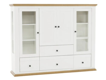 Na modernej vlne prichádza vitrína LEON MZ6. Jej rozmery sú (ŠxHxV): 165x40x130 cm. Zdobia ju skromné, ale elegantné kovové úchytky. Disponuje úložným priestorom v podobe štyroch zásuviek, dvojdverovej skrinky a dvoch jednodverových skriniek s dvierkami so sklom. Provensálsky sektorový nábytok LEON…