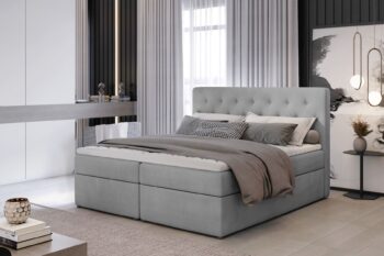 LESIA je pohodlná a moderná boxspringová posteľ, ktorá spája príjemnú mäkkosť každodenného odpočinku so zdravým spánkom.  Elegantný vzhľad postele ovplyvňuje okrem iného vysoké prešívané čelo, jednoduchý korpus a  malé 2 cm nohy. Priestranná posteľ s plochou na spanie 180 x 200 cm je ideálnym miestom na relax.Medzi ďalšie výhody tohto modelu patrí pevný 15-centimetrový matrac s pružinami Bonnell a topperom. Funkčnosť nábytku je podčiarknutá priestranným úložným priestorom. Posteľ je čalúnená šedou látkou Monolith 84. Rozmery (ŠxVxH): 180 x 115 x 215 cm. Výška spacej plochy je 53 cm. Dodávame v demonte.