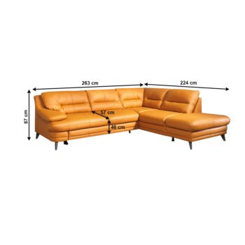 Predstavujeme vám modernú koženú rohovú sedačku s rozkladom Libera New P v elegantnej farbe Amber M9030, ktorá je ideálnym doplnkom pre váš interiér. Táto sedačka od značky KONDELA kombinuje štýlový dizajn a praktickosť, čím sa stáva skvelou voľbou pre každú obývačku.
