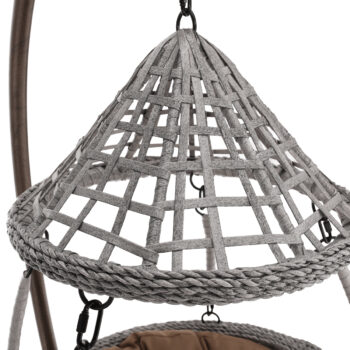 Objavte pohodlie a štýl s závesným hojdacím kreslom Luanda v elegantnej kombinácii hnedých a sivohnedých odtieňov. Toto moderné kreslo je ideálne pre všetky vekové kategórie a je určené na použitie v interiéri aj exteriéri, čo z neho robí univerzálny doplnok do vášho domova…