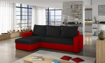 NABBI Lucca L/P rohová sedačka s rozkladom a úložným priestorom čierna / červená – Obrázok 2