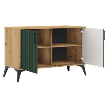 Dvojdverová komoda Lugon 2D LU2 v elegantnom prevedení dub artisan a tmavozelená je ideálnym riešením pre moderné interiéry. Táto komoda od značky KONDELA ponúka praktické úložné priestory, ktoré sú vhodné na uskladnenie rôznych predmetov, či už v obývacej izbe, spálni alebo iných častiach…