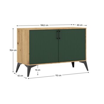 Dvojdverová komoda Lugon 2D LU2 v elegantnom prevedení dub artisan a tmavozelená je ideálnym riešením pre moderné interiéry. Táto komoda od značky KONDELA ponúka praktické úložné priestory, ktoré sú vhodné na uskladnenie rôznych predmetov, či už v obývacej izbe, spálni alebo iných častiach…