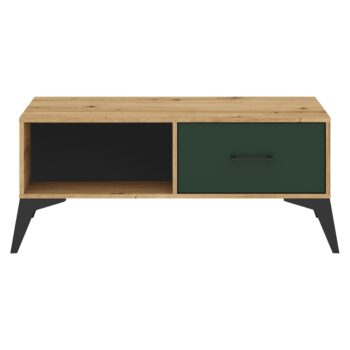 Konferenčný stolík Lugon LU8 v elegantnom prevedení dub artisan a tmavozelená je ideálnym doplnkom pre moderné interiéry. Tento štýlový kus nábytku od značky KONDELA ponúka nielen estetický vzhľad, ale aj praktickosť a funkčnosť.