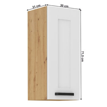 Predstavujeme vám hornú kuchynskú skrinku Lula 30 G-72 1F, ktorá je ideálnym riešením pre moderné kuchyne. Táto skrinka v elegantnom prevedení biela/dub artisan kombinuje funkčnosť s estetickým vzhľadom, čím prispieva k útulnej atmosfére vášho domova.