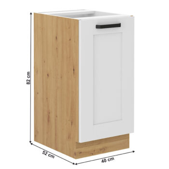 Predstavujeme vám dolnú kuchynskú skrinku Lula 40D 1F BB, ktorá je ideálnym riešením pre moderné kuchyne. Táto skrinka v elegantnom prevedení biela/dub artisan kombinuje funkčnosť s estetickým vzhľadom, čím prispieva k útulnej atmosfére vášho domova.