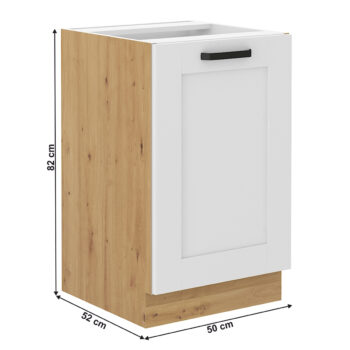 Drezová kuchynská skrinka Lula 50 ZL 1F BB v elegantnom prevedení biela/dub artisan je ideálnym riešením pre moderné kuchyne. Táto skrinka, ktorá patrí do kategórie nábytku pre kuchyňu a jedáleň, ponúka praktické úložné priestory a štýlový dizajn, ktorý sa hodí do každého…