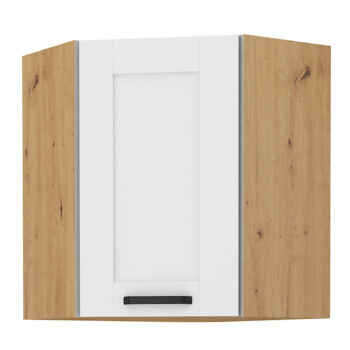 Predstavujeme vám hornú rohovú kuchynskú skrinku Lula 58x58 GN-72 1F, ktorá je ideálnym riešením pre moderné kuchyne. Táto skrinka v elegantnom prevedení biela/dub artisan kombinuje funkčnosť a štýl, čím dodáva vašej kuchyni svieži a sofistikovaný vzhľad.