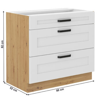 Dolná kuchynská skrinka Lula 80 D 3S BB v elegantnom prevedení biela/dub artisan je ideálnym riešením pre moderné kuchyne. Táto skrinka, ktorá patrí do kategórie nábytku pre kuchyňu a jedáleň, ponúka praktické úložné priestory a štýlový dizajn, ktorý sa hodí do každého interiéru…