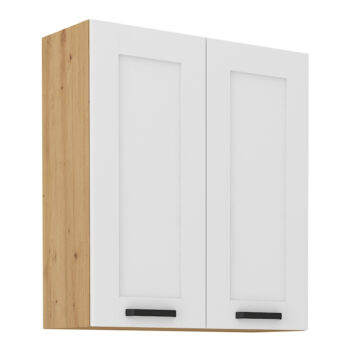Predstavujeme vám hornú kuchynskú skrinku Lula 80 G-90 2 F, ktorá je ideálnym riešením pre moderné kuchyne. Táto skrinka v elegantnom prevedení biela/dub artisan kombinuje funkčnosť a štýl, čím dodáva vašej kuchyni svieži a súčasný vzhľad.
