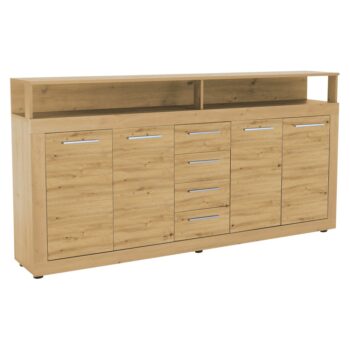 Štvordverová komoda so zásuvkami Lunysa New v elegantnom farebnom prevedení dub artisan je ideálnym riešením pre tých, ktorí hľadajú praktický a moderný nábytok do svojho interiéru. Táto komoda ponúka dostatok úložného priestoru vďaka štyrom dverám a štyrom zásuvkám,…