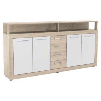 Štvordverová komoda so zásuvkami Lunysa New v elegantnom farebnom prevedení dub sonoma a biela je ideálnym riešením pre tých, ktorí hľadajú praktický a moderný nábytok do svojho interiéru. Táto komoda ponúka dostatok úložného priestoru vďaka štyrom dverám a štyrom zásuvkám, čo…