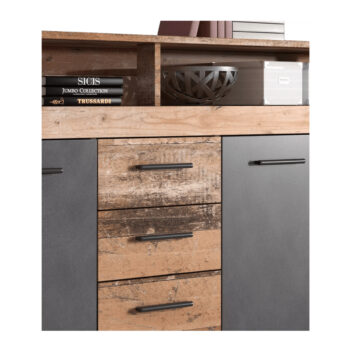 Štvordverová komoda so zásuvkami Lunysa v elegantnom prevedení dub tmavý a grafit je ideálnym riešením pre moderné interiéry. Táto komoda, ktorá patrí do kategórie klasických zásuvkových komôd, ponúka praktické úložné priestory s tromi zásuvkami a štyrmi dverami. Vďaka svojmu…