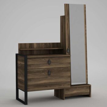 LUST - Elegantný toaletný stolík pre vašu spálňuHľadáte štýlový a praktický toaletný stolík, ktorý dodá vašej spálni nádych elegancie? Predstavujeme vám LUST, ideálne riešenie pre každú modernú spálňu.Typ tovaru: Toaletný stolíkVhodné do miestnosti: SpálňaMateriál: LTD, kov a skloRozmer: 124 x 62 x 40 cmFarba: OrechFunkcie: Úložný priestorVybavenie: Skrinka, 1 zásuvka, zrkadloHrúbka materiálu: 18 mmDodatočné informácie: Dodávame v demonteToaletný stolík LUST je vyrobený z kvalitného LTD materiálu s hrúbkou 18 mm, doplneného kovovými a sklenenými prvkami, čo zaisťuje jeho dlhú životnosť a odolnosť. Elegantná orechová farba prinesie do vašej spálne moderný a sofistikovaný vzhľad.Stolík ponúka dostatok úložného priestoru vďaka skrinke, jednej zásuvke a praktickému zrkadlu, ktoré je súčasťou vybavenia. S rozmermi 124 x 62 x 40 cm poskytuje dostatok miesta na vaše potreby.Tento toaletný stolík je ideálnou voľbou pre každého, kto hľadá spojenie funkčnosti a elegancie. Dodávame ho v demonte, takže si môžete užiť radosť z jeho zostavenia.Objednajte si LUST ešte dnes a obohaťte svoju spálňu o štýlový a praktický nábytok!