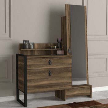 LUST - Elegantný toaletný stolík pre vašu spálňuHľadáte štýlový a praktický toaletný stolík, ktorý dodá vašej spálni nádych elegancie? Predstavujeme vám LUST, ideálne riešenie pre každú modernú spálňu.Typ tovaru: Toaletný stolíkVhodné do miestnosti: SpálňaMateriál: LTD, kov a skloRozmer: 124 x 62 x 40 cmFarba: OrechFunkcie: Úložný priestorVybavenie: Skrinka, 1 zásuvka, zrkadloHrúbka materiálu: 18 mmDodatočné informácie: Dodávame v demonteToaletný stolík LUST je vyrobený z kvalitného LTD materiálu s hrúbkou 18 mm, doplneného kovovými a sklenenými prvkami, čo zaisťuje jeho dlhú životnosť a odolnosť. Elegantná orechová farba prinesie do vašej spálne moderný a sofistikovaný vzhľad.Stolík ponúka dostatok úložného priestoru vďaka skrinke, jednej zásuvke a praktickému zrkadlu, ktoré je súčasťou vybavenia. S rozmermi 124 x 62 x 40 cm poskytuje dostatok miesta na vaše potreby.Tento toaletný stolík je ideálnou voľbou pre každého, kto hľadá spojenie funkčnosti a elegancie. Dodávame ho v demonte, takže si môžete užiť radosť z jeho zostavenia.Objednajte si LUST ešte dnes a obohaťte svoju spálňu o štýlový a praktický nábytok!