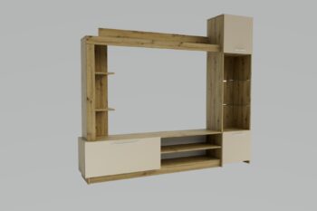 Obývacia stena LUXURY je v dizajnovom a atraktívnom farebnom prevedení dub Artisan / satin.Je vhodná do moderných obývacích priestorov a zaujme aj náročnejších zákazníkov.Obývacia stena je vyrobená z kvalitných LTD dosiek, ktoré sa ľahko udržiavajú.Obývacia stena sa skladá z týchto častí: vitrína,regál,závesná polica,televízny stolík.Rozmery (š,v,h): 203,2 x 177 x 33 cm.Zostavu je možné zakúpiť len ako celok.Dodávame v demontovanom stave.
