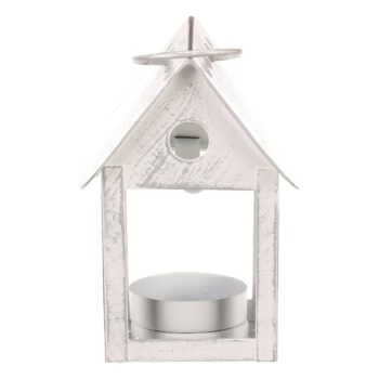 Lampáš kovový Vtáčia búdka, biela, 11 cm