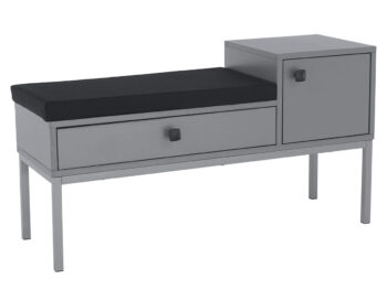 MADALEN: Lavica do predsiene s úložným priestorom Madalen - sivá / tmavosivá; materiál: DTD / kov / látka; rozmery (ŠxHxV): 90x30x49 cm.