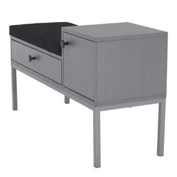 MADALEN: Lavica do predsiene s úložným priestorom Madalen - sivá / tmavosivá; materiál: DTD / kov / látka; rozmery (ŠxHxV): 90x30x49 cm.