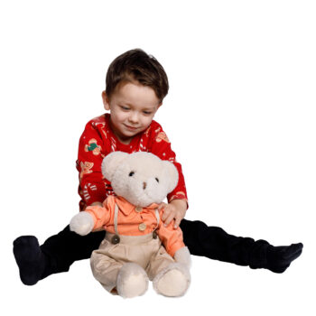 KONDELA Maden Boy Typ 1 plyšový medveď 45 cm smotanová / oranžová – Obrázok 5