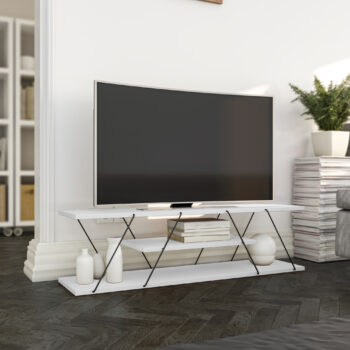 MADRID – Industriálny TV stolík v čiernej a bielej pre vašu obývaciu izbuMADRID je moderný TV stolík v industriálnom štýle, ktorý perfektne zapadne do každej obývacej izby. Kombinácia čiernej kovovej konštrukcie a bielych odkladacích plôch prináša štýlový a sofistikovaný vzhľad.Materiál: Melamín, VT laminát a kovFarba: Čierna + bielaRozmer: 33 x 120 x 30 cmVybavenie: Odkladacie police pre elektroniku a dekorácieŠtýl: IndustriálneTvar: ObdĺžnikovýHrúbka materiálu: 18 mmDodanie: Dodávame v demonte pre jednoduchú montážMADRID ponúka praktické riešenie s odkladacou policou, ktorá poskytuje dostatok priestoru pre elektroniku, knihy alebo dekorácie. Jeho obdĺžnikový tvar a kompaktné rozmery ho robia ideálnym do menších i väčších obývacích izieb. Kvalitná kombinácia kovu a laminátu zaisťuje odolnosť a dlhú životnosť, zatiaľ čo moderný dizajn v kontrastnej čiernobielej farbe dodá vášmu interiéru šmrnc.Vyberte si MADRID a pridajte do svojej obývačky TV stolík, ktorý spája eleganciu a funkčnosť v industriálnom štýle.