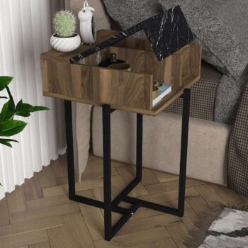 Nočný stolík MAGMAPredstavujeme vám nočný stolík MAGMA, ktorý je ideálnym doplnkom pre vašu spálňu. Tento stolík sa vyznačuje elegantným industriálnym designom, ktorý kombinuje praktické prvky s moderným vzhľadom.Špecifikácia produktu:Typ tovaru: Nočný stolíkVhodné do miestnosti: SpálňaMateriál: LTD a kovRozmer: 44,8 x 69,3 x 44,8 cmFarba: Orech + mramorVybavenie: Skrinka a odkladacie policeŠtýl: IndustriálneVzhľad: VysokáHrúbka materiálu: 18 mmDodatočné informácie: Dodávame v demonte.Nočný stolík MAGMA sa pýši elegantným orechovým prevedením, doplneným o štýlové mramorové detaily a kovové prvky, ktoré spoločne vytvárajú moderný industriálny vzhľad. Vďaka skrinke a odkladacej polici ponúka tento stolík dostatok úložného priestoru pre vaše knihy, časopisy či ďalšie nevyhnutnosti, ktoré chcete mať po ruke.Vysoký dizajn stolíka MAGMA zaisťuje ľahký prístup a praktické využitie vo vašej spálni. Materiál LTD s hrúbkou 18 mm a kovové prvky garantujú pevnosť a dlhú životnosť tohto nábytku. Stolík dodávame v demonte, takže si môžete užiť radosť z jeho ľahkého zostavenia.Vylepšite svoju spálňu s nočným stolíkom MAGMA a pridajte do svojho domova kúsok industriálnej elegancie. Objednajte si ho ešte dnes a obohaťte svoj interiér o praktický a štýlový kus nábytku.