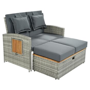Zmeňte svoj balkón, terasu či záhradu na útulný kútik plný pohody! Táto elegantná pohovka MALORY v modernom sivom odtieni kombinuje praktickosť s nadčasovým dizajnom. Vďaka pevnej oceľovej konštrukcii, umelému ratanu, mäkkým vankúšom a vkusným dreveným…