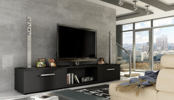 Moderný TV stolík MALTEZ v čiernom matnom farebnom prevedení. Korpus stolíka je vyrobený z kvalitného LTD materiálu.  V ponuke aj v iných farebných prevedeniach. Rozmery stolíka š/v/h 176/28/40.Dodávame v demonte.