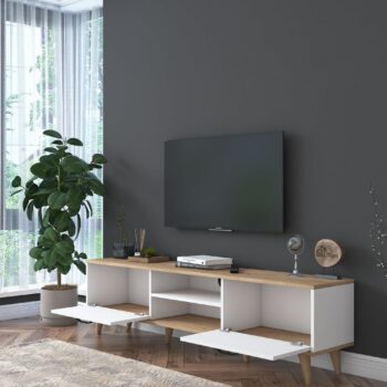 TV stolík MANTIS – moderná elegancia a funkčnosť pre vašu obývaciu izbuTV stolík MANTIS je ideálnym doplnkom pre každú modernú obývaciu izbu. Spojenie bielej farby a dekoru orecha vytvára štýlový a útulný vzhľad, ktorý skvele ladí s rôznymi interiérmi. Praktické vybavenie a premyslený dizajn zaisťujú pohodlie a dostatok úložného priestoru.Hlavné vlastnosti TV stolíka MANTIS:Materiál: melamín a VT laminát – odolný povrch, ktorý sa ľahko udržuje.Rozmery: 48,6 x 180 x 35 cm – priestranný dizajn pre pohodlné umiestnenie televízie a ďalšieho vybavenia.Farba: kombinácia bielej a dekoru orecha, ktorá dodáva interiéru moderný a príjemný vzhľad.Vybavenie:2 plné dvierka pre diskrétne uloženie vecí.Regálik pre multimediálne zariadenia alebo dekorácie.Hrúbka materiálu: 18 mm – pevná a stabilná konštrukcia.Možnosť pripevnenia k stene pre vyššiu bezpečnosť a stabilitu.Dodávame v demontovanom stave s prehľadným montážnym návodom.TV stolík MANTIS je navrhnutý tak, aby spĺňal všetky vaše požiadavky na štýl, funkčnosť a praktickosť. Poskytuje dostatok priestoru pre televíziu, zariadenie aj drobnosti, pričom dodáva vašej obývačke elegantný vzhľad.Vylepšite svoju obývačku s TV stolíkom MANTIS – elegantné a praktické riešenie pre váš domov!