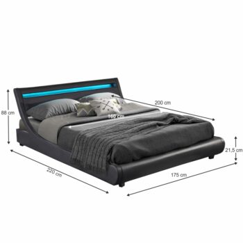 Doprajte si luxusný oddych a spánok s manželskou posteľou s roštom a osvetlením FELINA. Rozmery postele sú (ŠxHxV): 175x220x88 cm, pričom plocha na spanie je (ŠxD): 160x200 cm. Výška postele po rošt je 21,5 cm. Posteľ je čalúnená ekokožou v čiernej farbe. Dizajn postele je oživený RGB LED…
