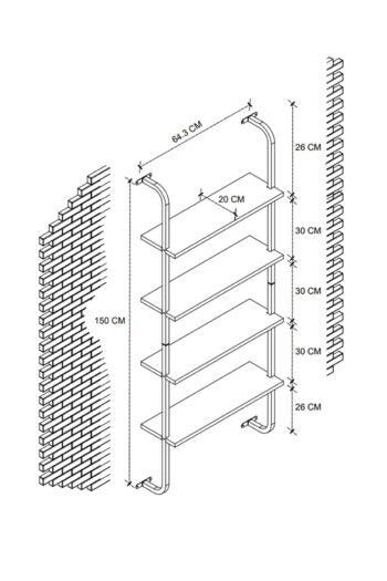 MARLE je nástenná policová knižnica, ktorá vás uchváti nie len svojou praktickosťou, ale tiež výhodnou cenou. Tým, že sa pripevňuje priamo na stenu, je bezpečná aj v prípade, že máte doma malé deti. Disponuje 4 praktickými policami.Polica nástenného regálu je vyrobená z 18 mm drevotrieskovej dosky. Konštrukcia je vyrobená z kovu v čiernom prevedení. Rozmery:Šírka: 64,3 cmHĺbka: 20 cmVýška: 150 cmDodávame v demontovanom stave.   