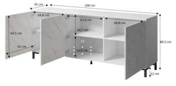 Trojdverová komoda Marmo 200 3D zabezpečí, že sa Váš interiér bude javiť ako luxusný a moderný. Farebné prevedenie biela a hladká povrchová úprava s imitáciou mramoru vytvárajú jedinečný vzhľad, ktorý bude zdobiť Váš domov. Komoda nie je len krásna, ale aj praktická. Jej rozmery sú (ŠxHxV):…