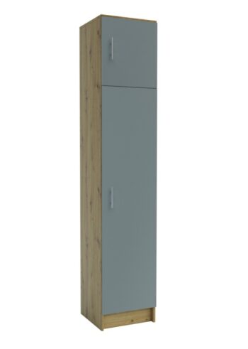 Úzka skriňa vhodná ku predsieni MÁŠA (viď. Príslušenstvo). Vo vnútri sa nachádzajú police. Farebné prevedenie: činčila grey / dub ArtisanRozmery v/š/h 202 x 40 x 38 cm.Pri tomto nábytku je použitá kvalitná LTD doska. Kovové úchytky. Dodávané v demonte. 