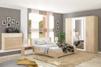 Pokojný spánok a ničím nerušené snívanie Vám zabezpečí manželská posteľ s roštom MATEO LB-180 180x200 cm. Posteľ vyniká čistou líniou, jednoduchým dizajnom a krásnou súhrou farieb, vo veľmi obľúbenom a žiadanom prevedení dub sonoma / biela, ktoré jednoducho dokážete skombinovať s akýmkoľvek…