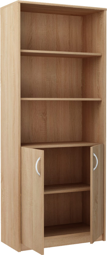 Praktický regál MAXIM s 5-timi poličkami, je vyrobený z kvalitnej LTD dosky. Korpus regála a takisto jeho dvierka sú v obľúbenom farebnom prevedení dub sonoma. K dispozícií máte ďalších 5 farebných prevedení na výber.Dolná časť regála je uzatvorená dvierkami. Vnútro tvorí polica. Úchytky sú z plastu vo farbe alumínium oblého tvaru. Dodávame v demontovanom stave.
