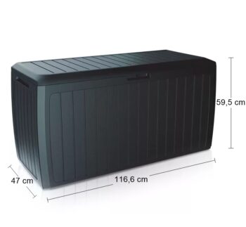 Dokonalým doplnkom a praktickým pomocníkom Vašej záhrady, terasy či balkóna sa stane záhradná truhlica MBBD290 290 l. Vďaka jeho rozmerom (ŠxHxV): 116,6x47x59,5 cm a objemu 290 litrov do neho uschováte všetky deky, vankúše, prikrývky, detské hračky či športové náradie. Záhradná truhlica je ľahká,…