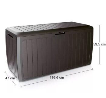 Dokonalým doplnkom a praktickým pomocníkom Vašej záhrady, terasy či balkóna sa stane záhradná truhlica MBBD290 290 l. Vďaka jeho rozmerom (ŠxHxV): 116,6x47x59,5 cm a objemu 290 litrov do neho uschováte všetky deky, vankúše, prikrývky, detské hračky či športové náradie. Záhradná truhlica je ľahká,…