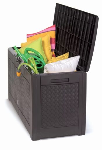 Udržujte poriadok na Vašej záhrade, terase či balkóne s praktickou plastovou záhradnou truhlicou MBM310 310 l s imitáciou vypletaného umelého ratanu. Skvele ju využijete na odloženie vankúšov, podsedákov či akéhokoľvek záhradného príslušenstva alebo detských hračiek. Jej rozmery sú (ŠxHxV):…