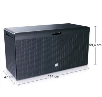 Udržujte poriadok na Vašej záhrade, terase či balkóne s praktickou plastovou záhradnou truhlicou MBRP290 290 l s imitáciou vypletaného umelého ratanu. Skvele ju využijete na odloženie vankúšov, podsedákov či akéhokoľvek záhradného príslušenstva alebo detských hračiek. Jej rozmery sú (ŠxHxV):…