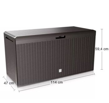 Udržujte poriadok na Vašej záhrade, terase či balkóne s praktickou plastovou záhradnou truhlicou MBRP290 290 l s imitáciou vypletaného umelého ratanu. Skvele ju využijete na odloženie vankúšov, podsedákov či akéhokoľvek záhradného príslušenstva alebo detských hračiek. Jej rozmery sú (ŠxHxV):…