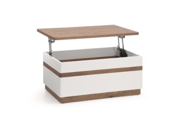 TARANKO Como CM-S4 konferenčný stolík so zásuvkou biely vysoký lesk / dub Como – Obrázok 3