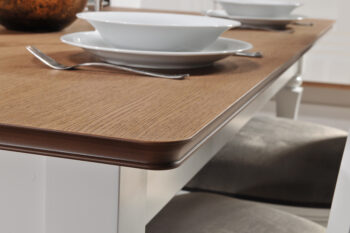 TARANKO Torino TO-S1 rozkladací jedálenský stôl biely vysoký lesk / dub Torino – Obrázok 3