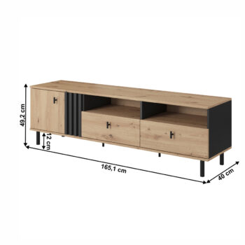 TV stolík Medis B 165 v elegantnom prevedení dub artisan a čierny antracit je ideálnym doplnkom pre moderné interiéry. Tento kus nábytku od značky KONDELA ponúka nielen štýlový vzhľad, ale aj praktické využitie. S rozmermi 165,1 cm na šírku, 49,2 cm na výšku a hĺbkou 40 cm…