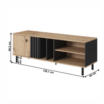 TV stolík Medis C 138 v elegantnom prevedení dub artisan a čierny antracit je ideálnym doplnkom pre moderné interiéry. Tento kus nábytku od značky KONDELA ponúka nielen štýlový vzhľad, ale aj praktické využitie. S rozmermi 138,1 cm na šírku, 40 cm