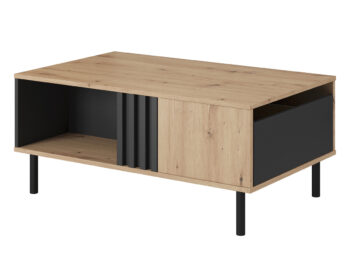 Konferenčný stolík Medis F v elegantnom prevedení dub artisan a čierny antracit je ideálnym doplnkom pre moderné interiéry. Tento štýlový kus nábytku od značky KONDELA sa vyznačuje hranatým tvarom, ktorý dodáva miestnosti sofistikovaný vzhľad. S rozmermi 100,1 cm na šírku, 60 cm…